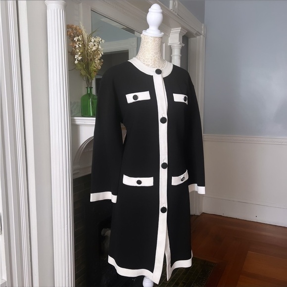 RARE KATE SPADE Head In The Clouds Black & Off White Knit Coat Size Medium - Picture 5 of 16